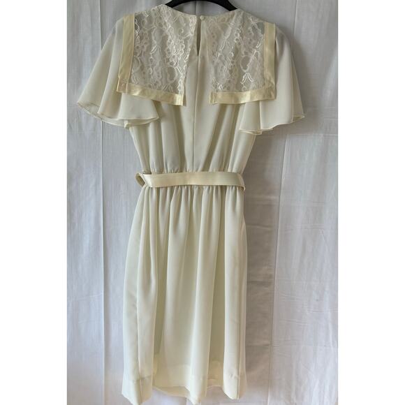 Jerell of Texas Vintage 70s Cream Lace Belted Dress Size 7 - Picture 6 of 8
